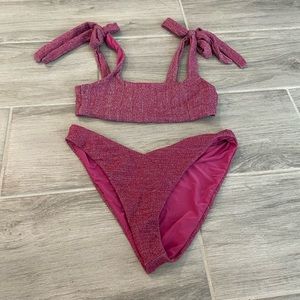Beach Riot Sparkle Glitter Bikini Set Pink Top Small & Bottoms Medium